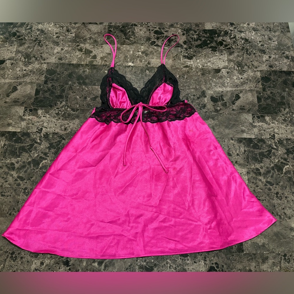 Victoria's Secret Fuchsia Chemise with Black Lace